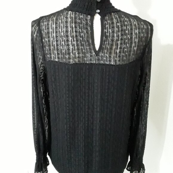 Adrianna Papell lovely dark black sheer neckline long sleeve top size M - Picture 7 of 11